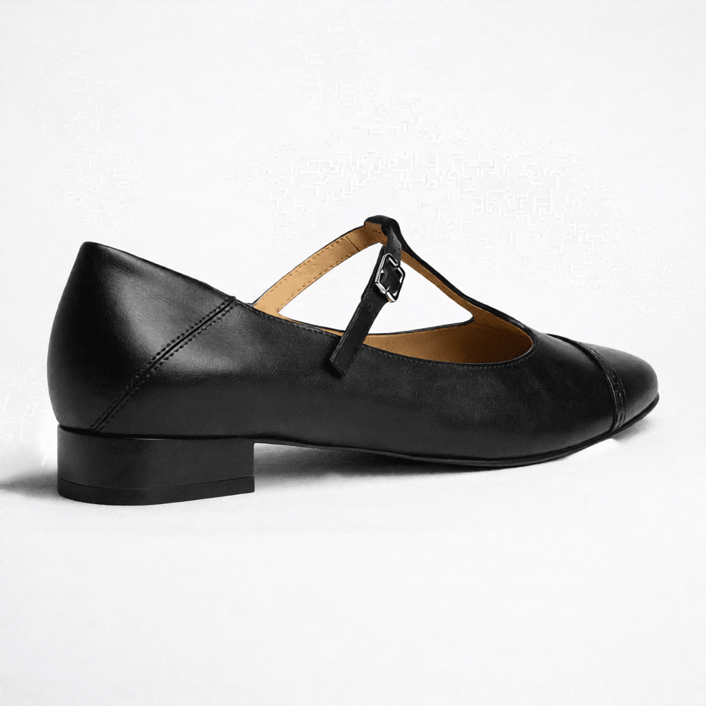 Women’s Leather Mary Jane Shoes – Cap Toe Low Block Heel Flats for Work & Casual Wear