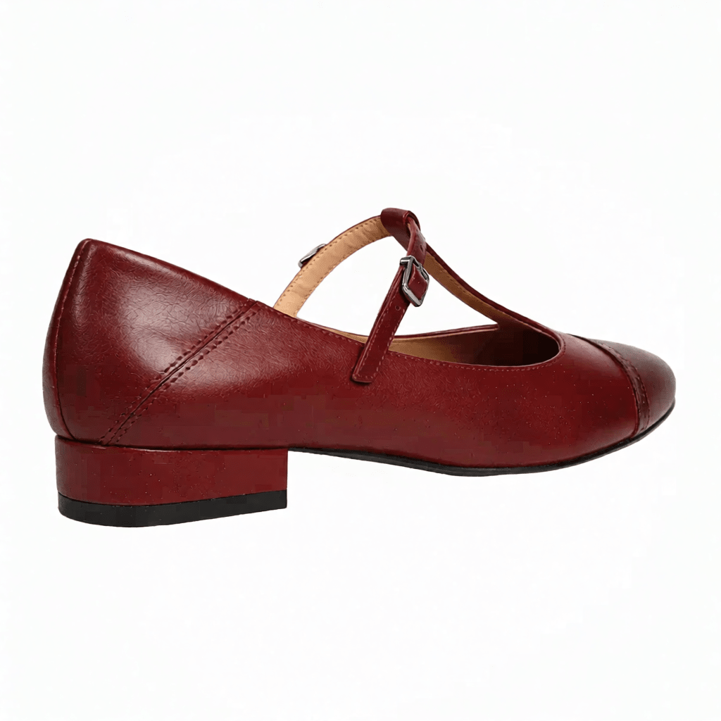 Women’s Leather Mary Jane Shoes – Cap Toe Low Block Heel Flats for Work & Casual Wear