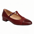 Women’s Leather Mary Jane Shoes – Cap Toe Low Block Heel Flats for Work & Casual Wear