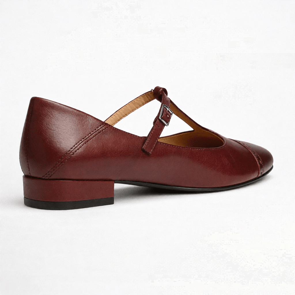 Women’s Leather Mary Jane Shoes – Cap Toe Low Block Heel Flats for Work & Casual Wear