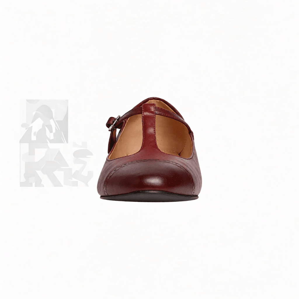 Women’s Leather Mary Jane Shoes – Cap Toe Low Block Heel Flats for Work & Casual Wear