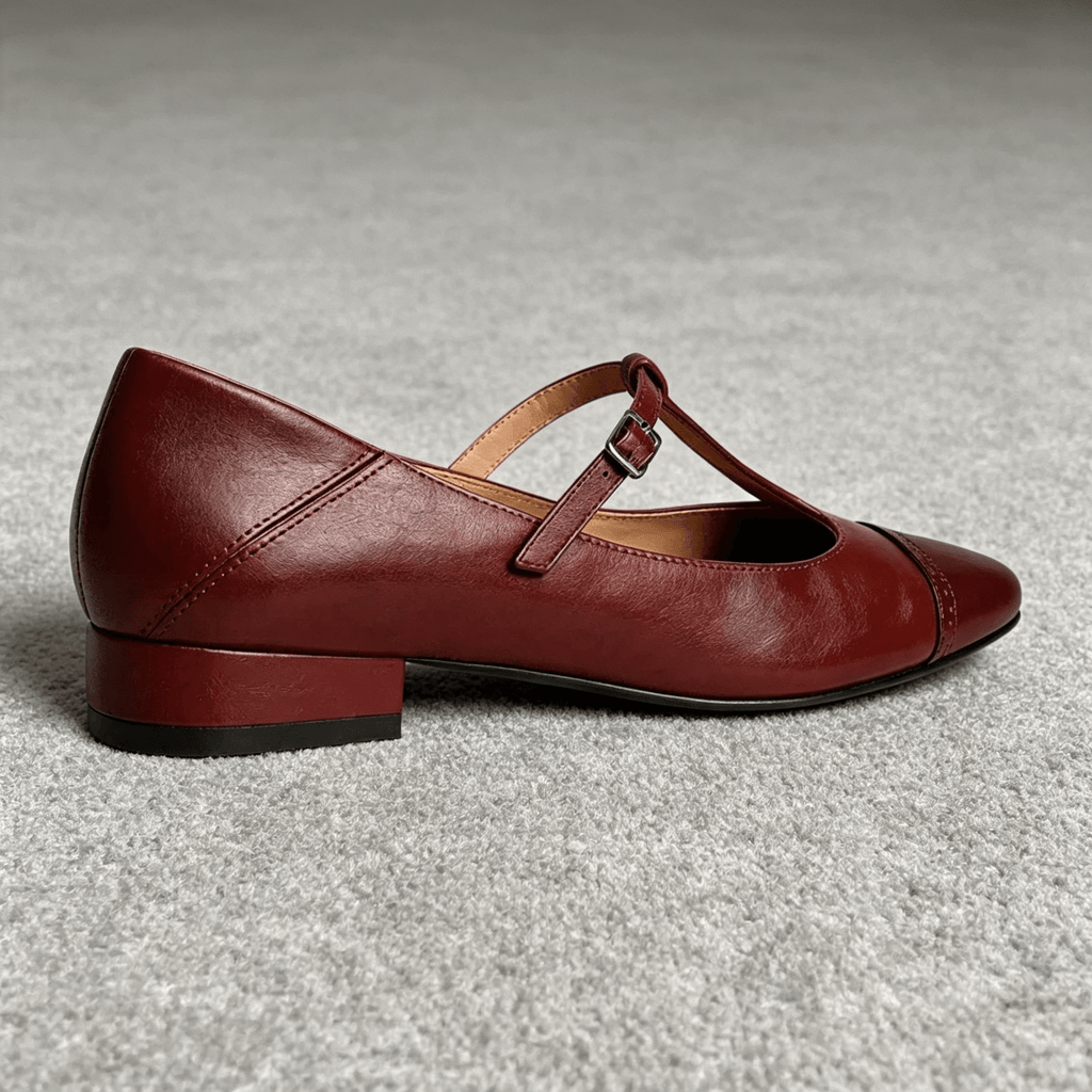 Women's Leather Mary Jane Shoes Low Block Heel Flats