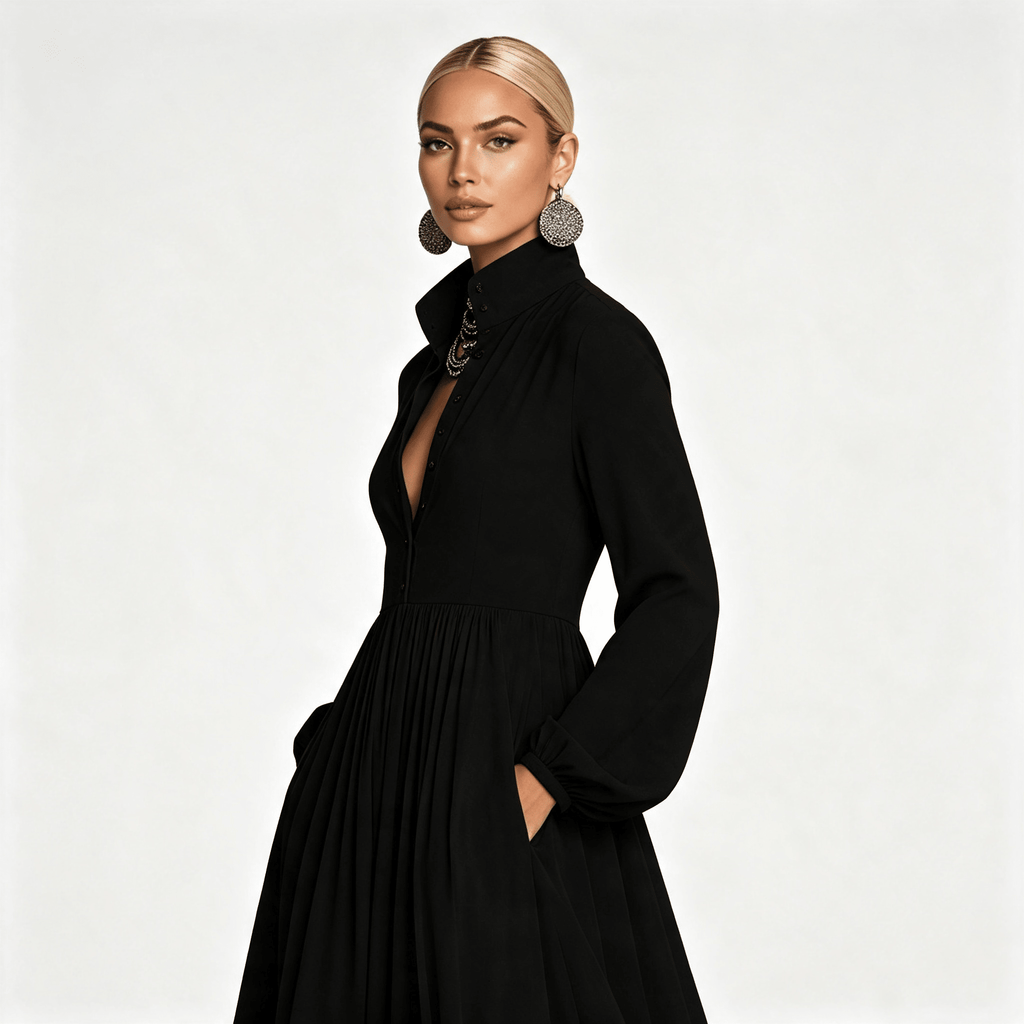 Womens Long Sleeve Button Front Garden Party Maxi Dress with Pockets
