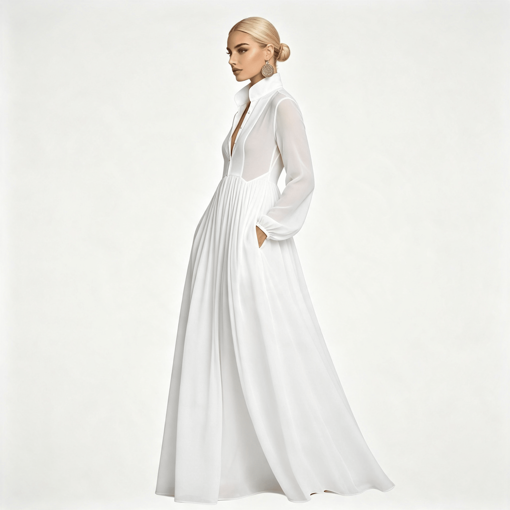 Womens Long Sleeve Button Front Garden Party Maxi Dress with Pockets