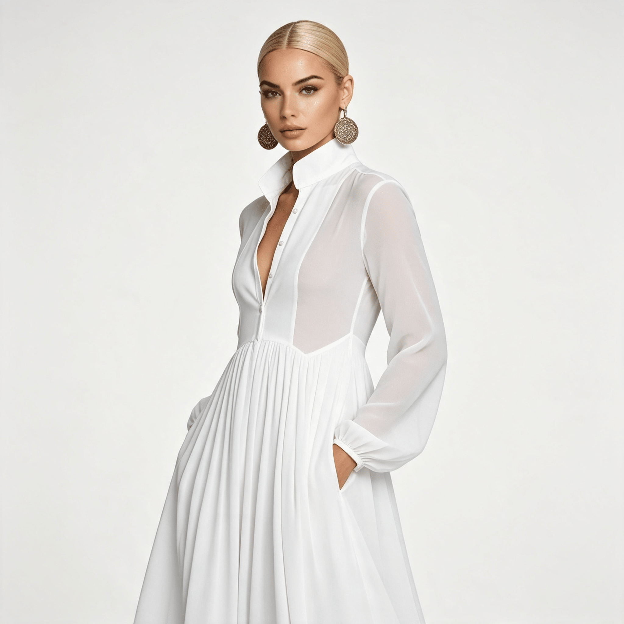Womens Long Sleeve Button Front Garden Party Maxi Dress with Pockets