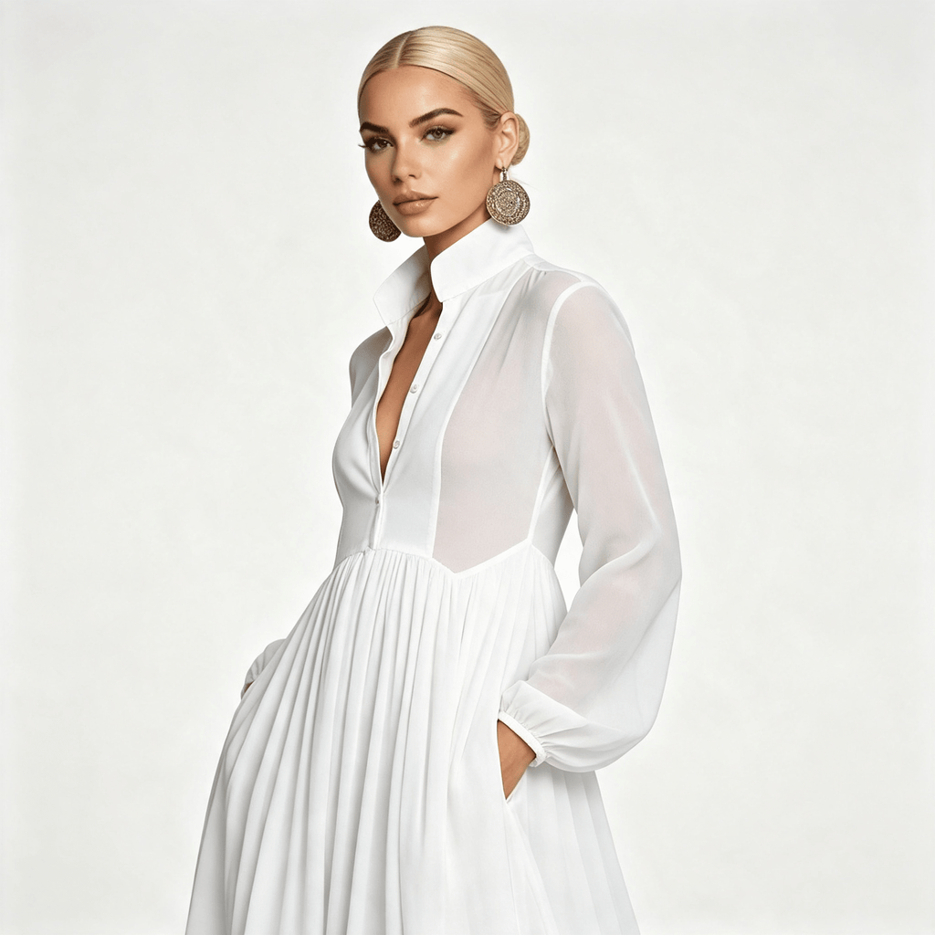 Womens Long Sleeve Button Front Garden Party Maxi Dress with Pockets