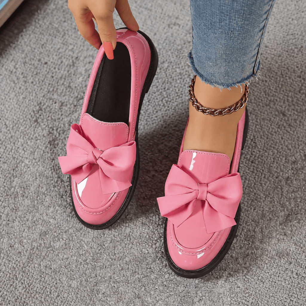 Women's Premium Glossy Leather Slip - On Loafers – Classic Moc Toe, Bow Detail, Comfortable Insole, Lightweight Platform Sole 2–4cm, Smart Casual Dress Shoes