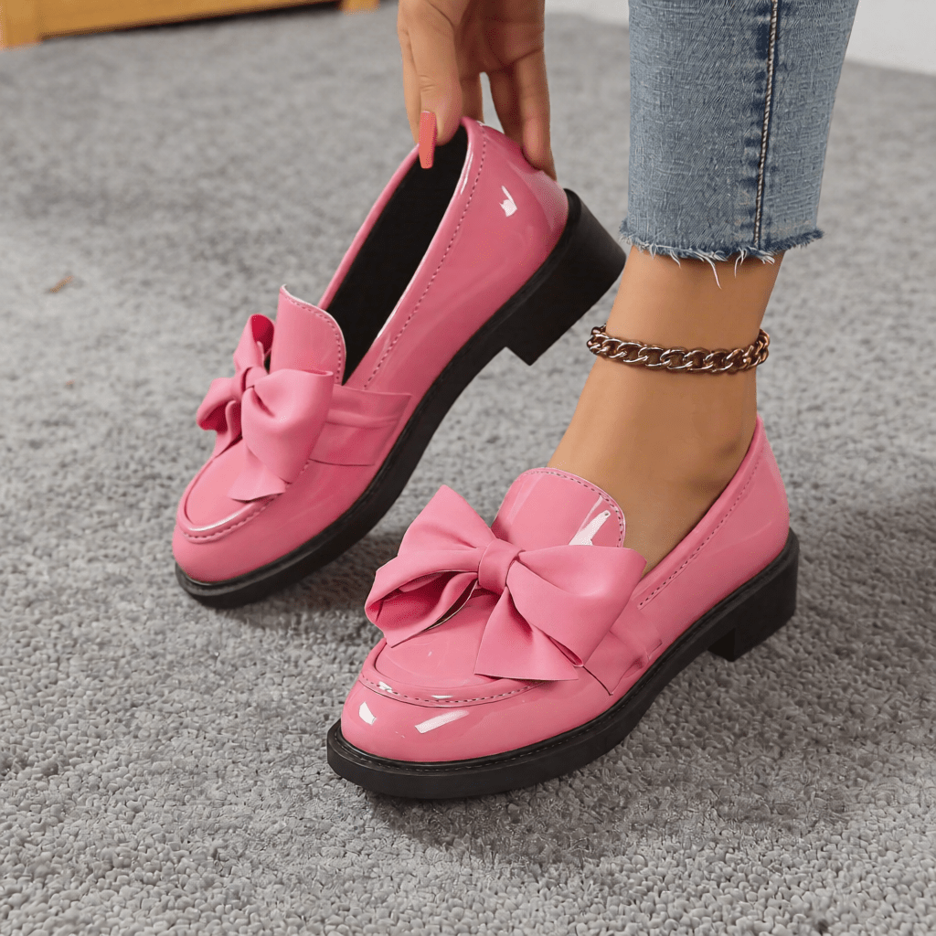 Women's Premium Glossy Leather Slip - On Loafers – Classic Moc Toe, Bow Detail, Comfortable Insole, Lightweight Platform Sole 2–4cm, Smart Casual Dress Shoes