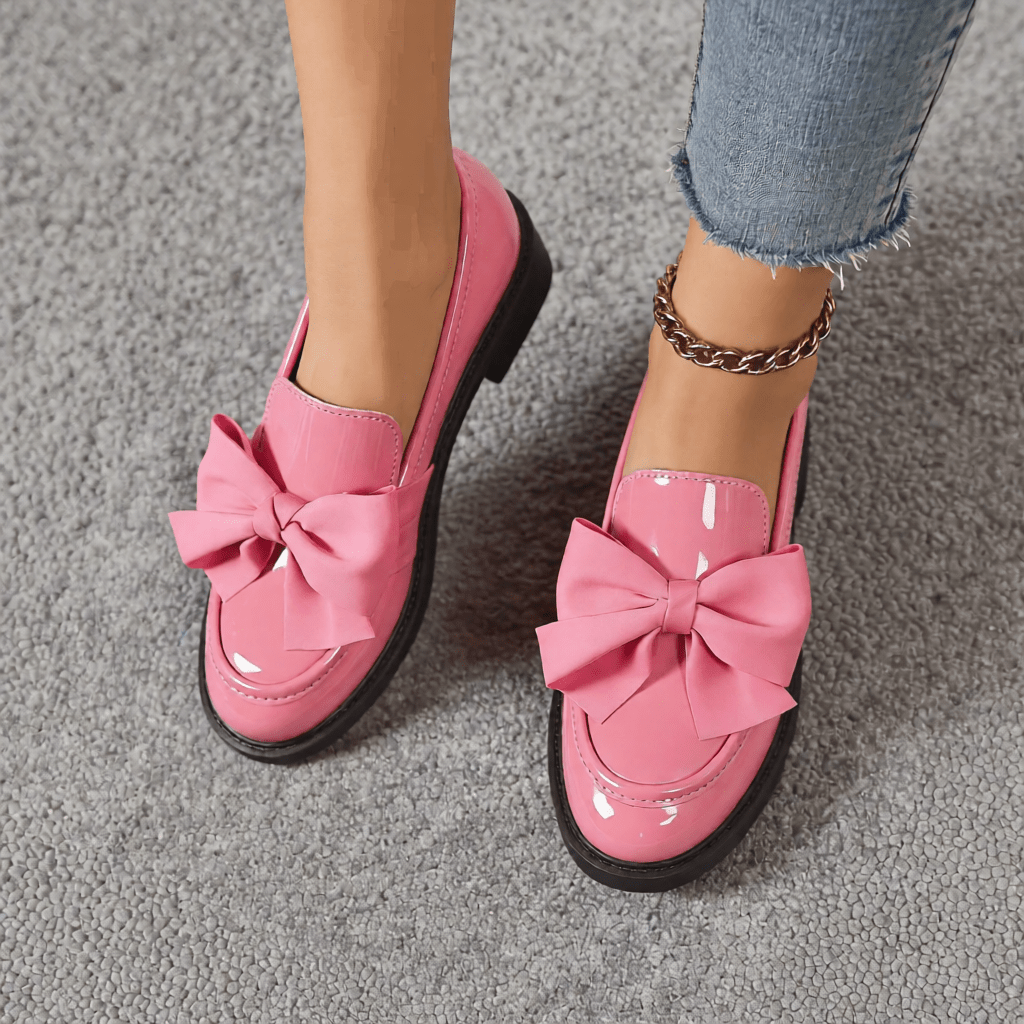 Women's Premium Glossy Leather Slip - On Loafers – Classic Moc Toe, Bow Detail, Comfortable Insole, Lightweight Platform Sole 2–4cm, Smart Casual Dress Shoes