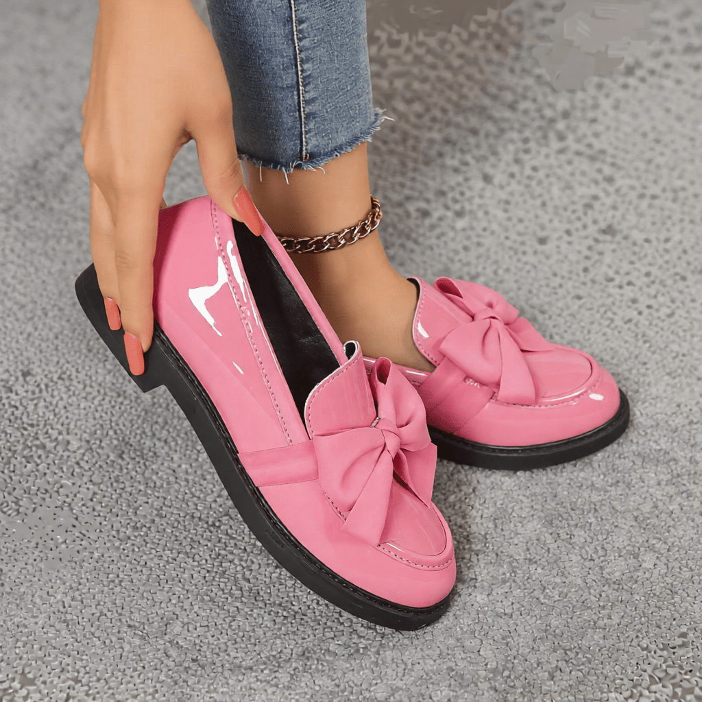Women's Premium Glossy Leather Slip - On Loafers – Classic Moc Toe, Bow Detail, Comfortable Insole, Lightweight Platform Sole 2–4cm, Smart Casual Dress Shoes