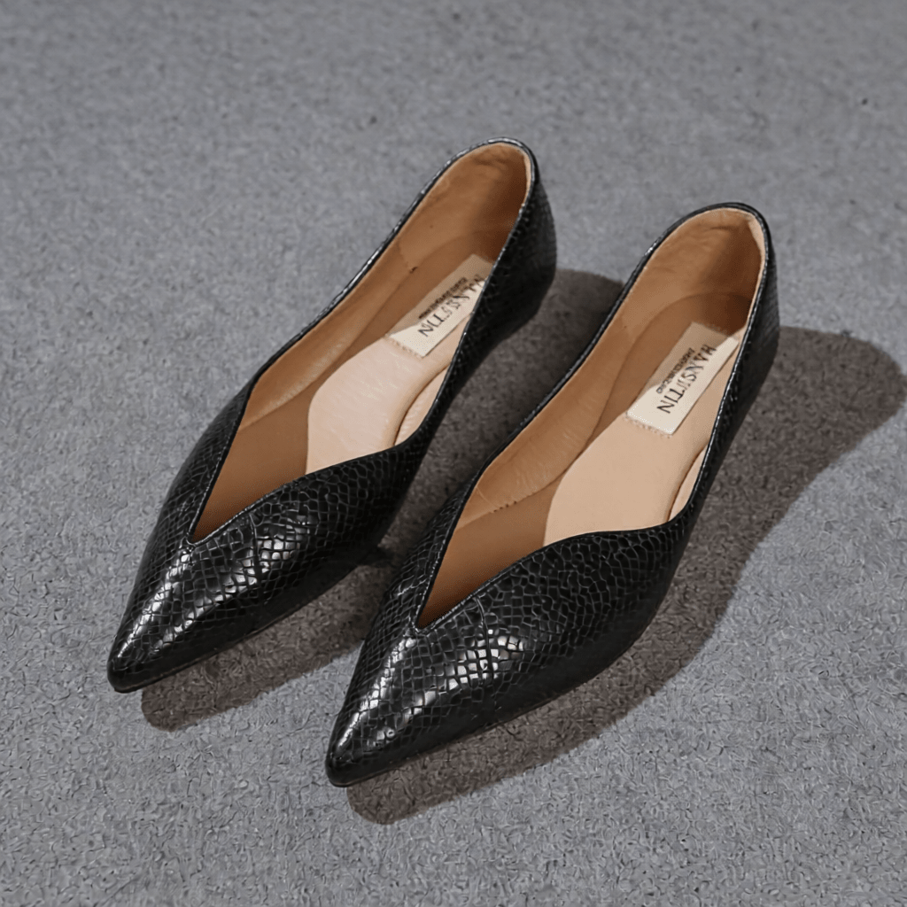 Women's Premium Leather Pointed Toe Ballet Flats - Stylish Corvine Design for Comfort and Elegance