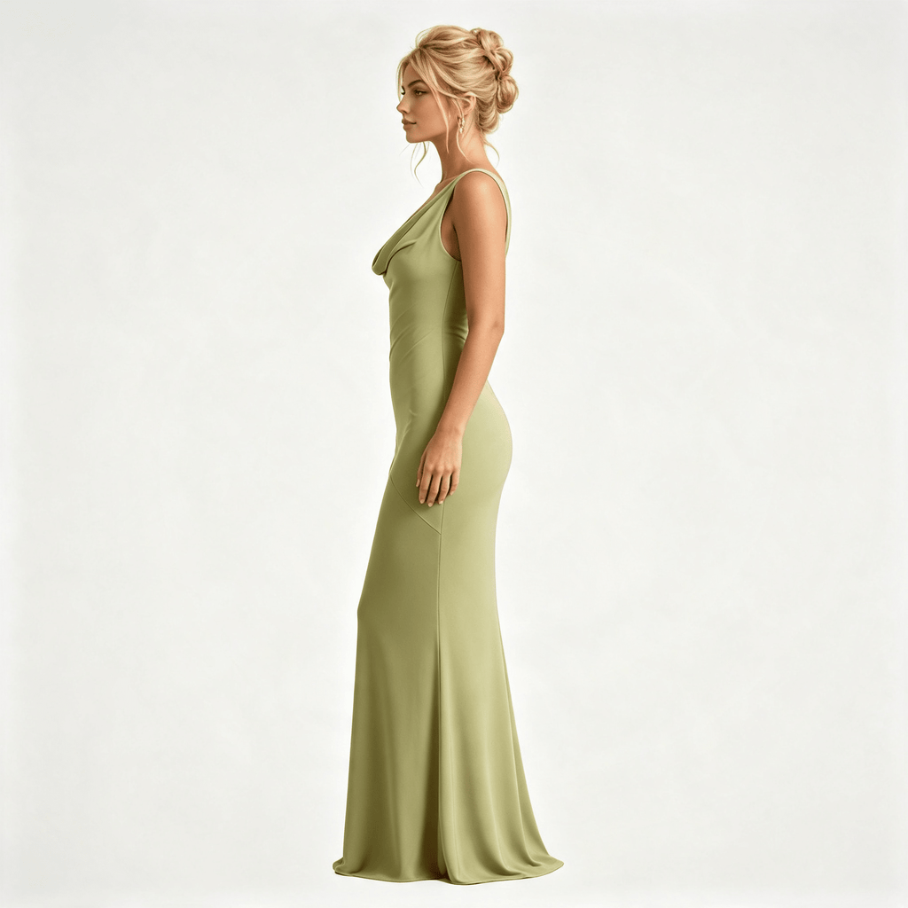 Womens Satin Cowl Neck Fitted Wedding Guest Maxi Dress