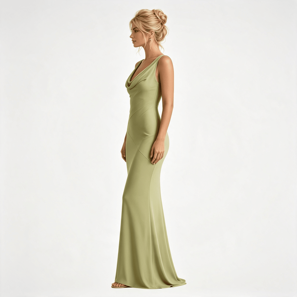 Womens Satin Cowl Neck Fitted Wedding Guest Maxi Dress