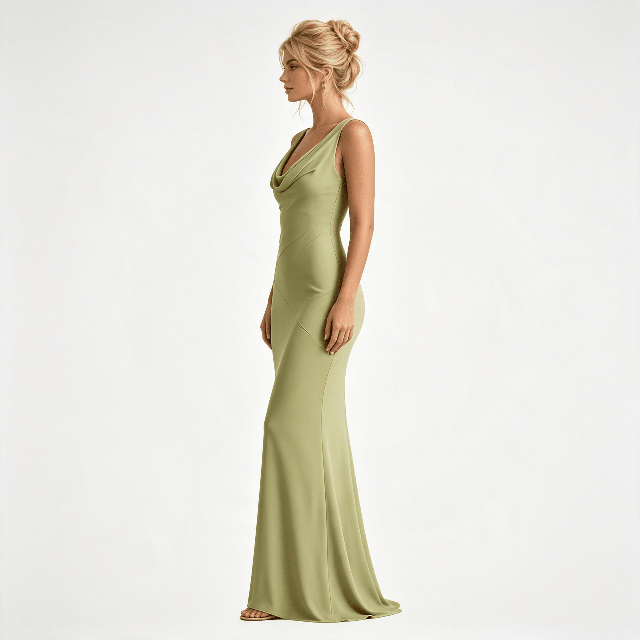 Womens Satin Cowl Neck Fitted Wedding Guest Maxi Dress