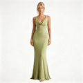 Womens Satin Cowl Neck Fitted Wedding Guest Maxi Dress