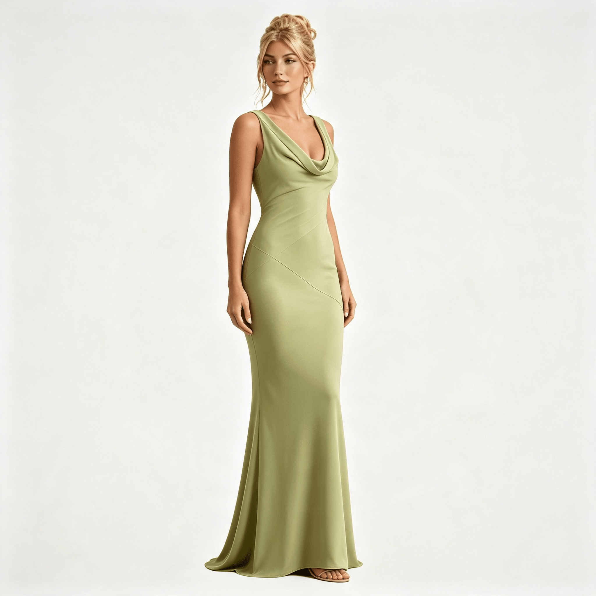 Womens Satin Cowl Neck Fitted Wedding Guest Maxi Dress