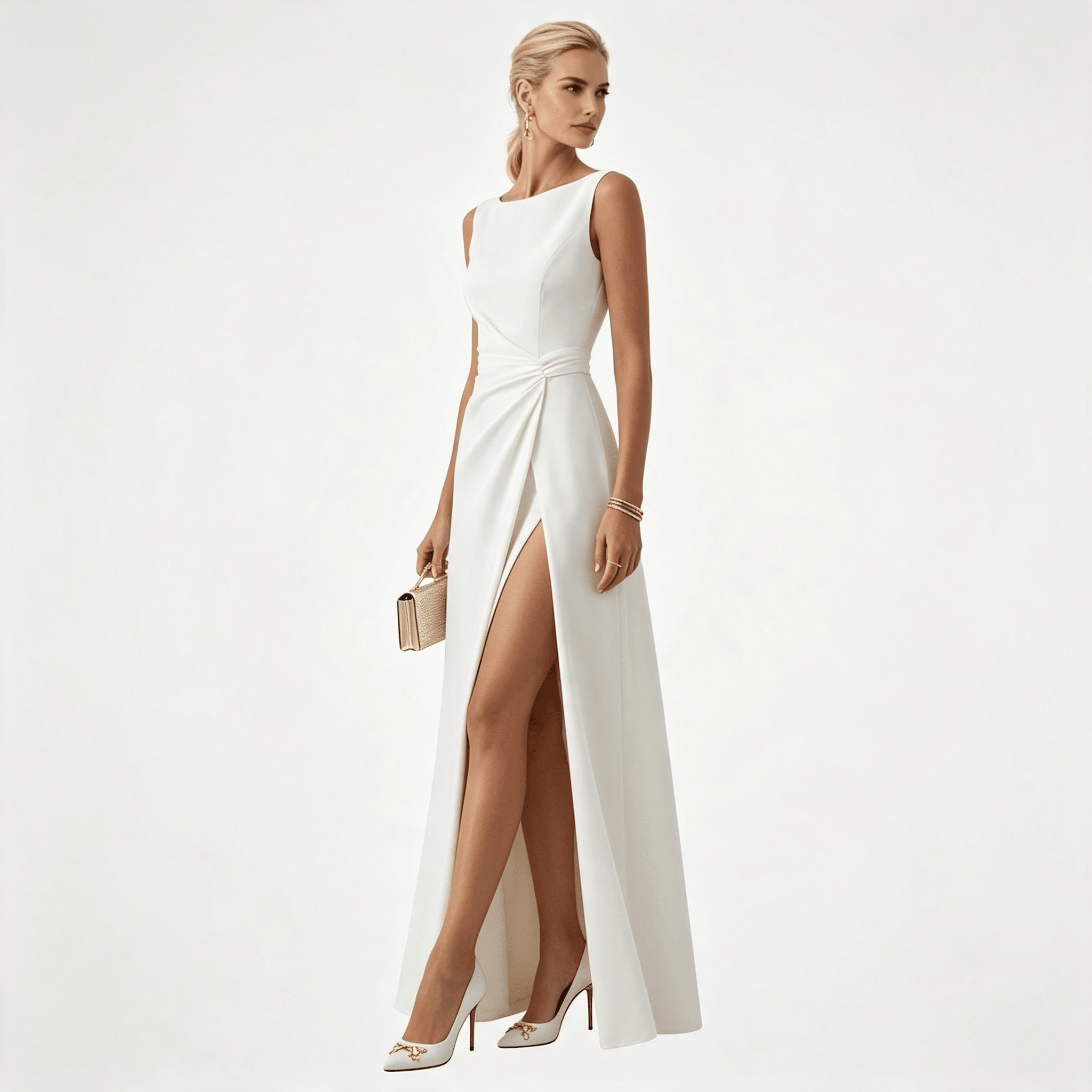 Womens Sleeveless Draped Waist Wedding Guest Maxi Dress