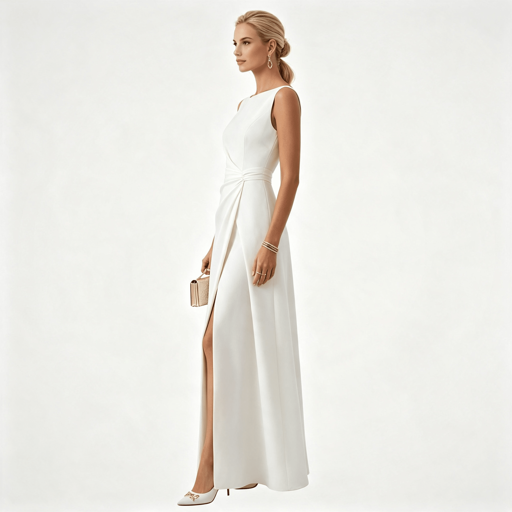 Womens Sleeveless Draped Waist Wedding Guest Maxi Dress