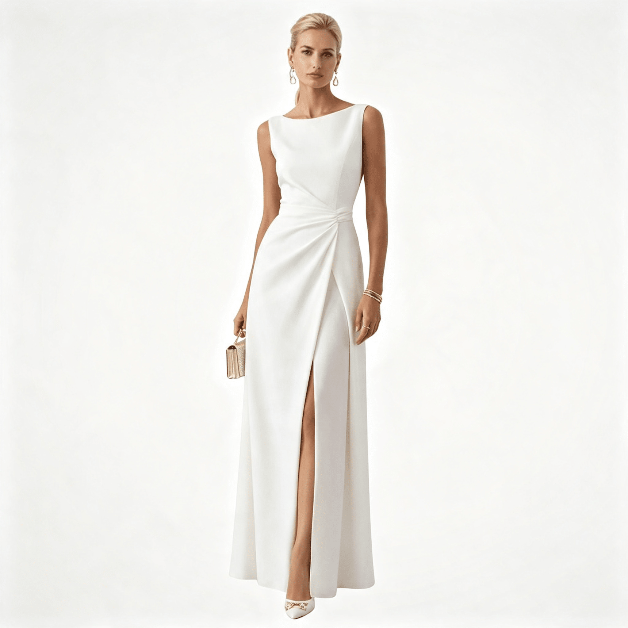 Womens Sleeveless Draped Waist Wedding Guest Maxi Dress