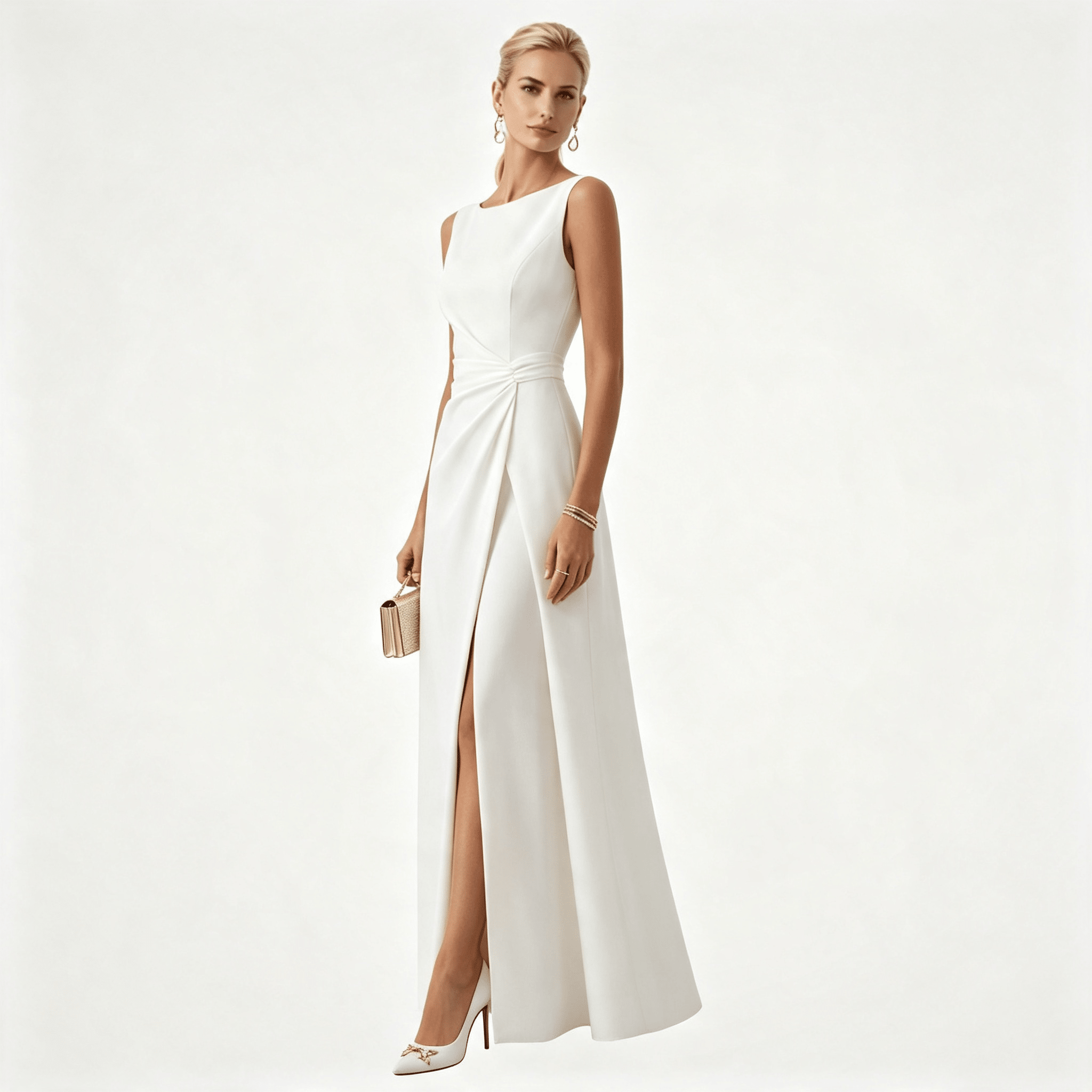 Womens Sleeveless Draped Waist Wedding Guest Maxi Dress