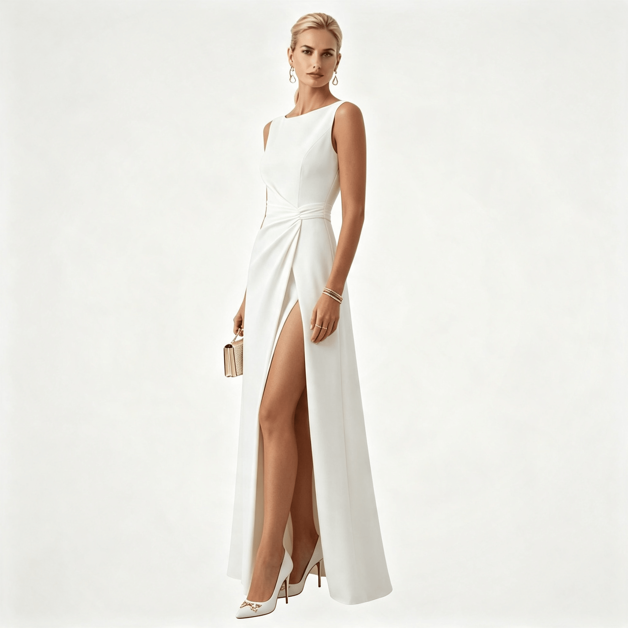 Womens Sleeveless Draped Waist Wedding Guest Maxi Dress