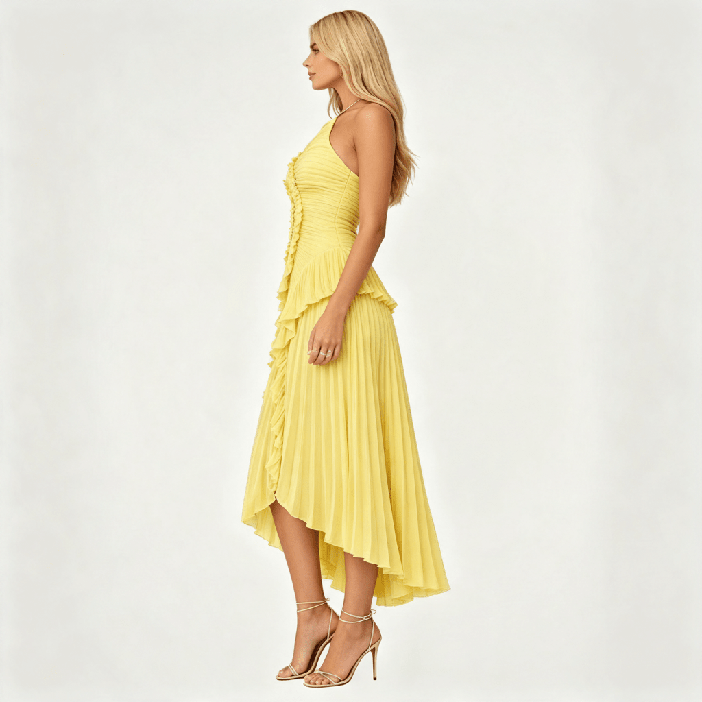 Womens Sleeveless Halter Backless Ruffled Maxi Summer Wedding Guest Dress