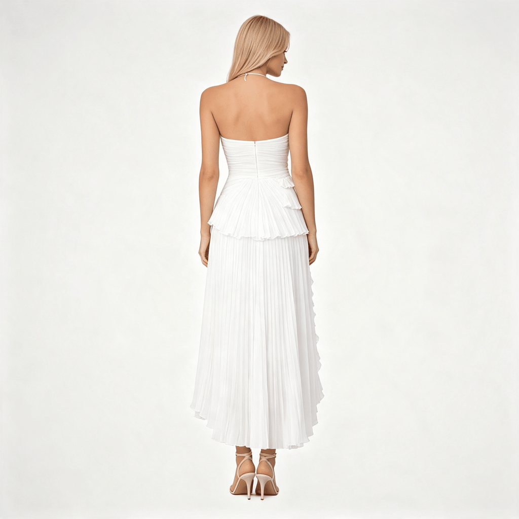 Womens Sleeveless Halter Backless Ruffled Maxi Summer Wedding Guest Dress