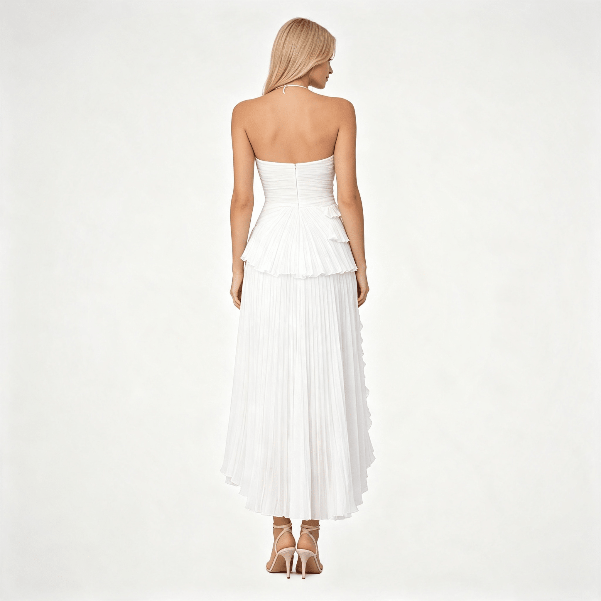 Womens Sleeveless Halter Backless Ruffled Maxi Summer Wedding Guest Dress