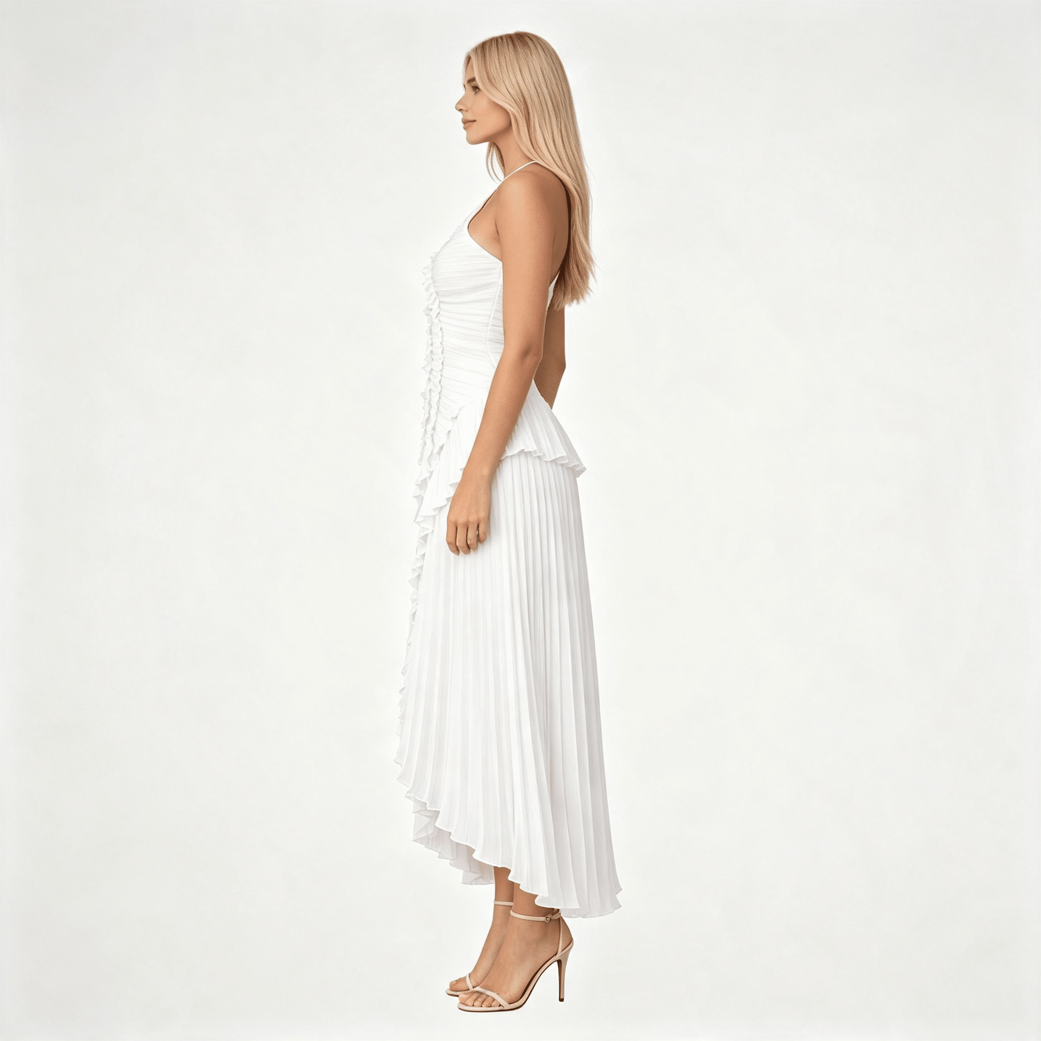 Womens Sleeveless Halter Backless Ruffled Maxi Summer Wedding Guest Dress