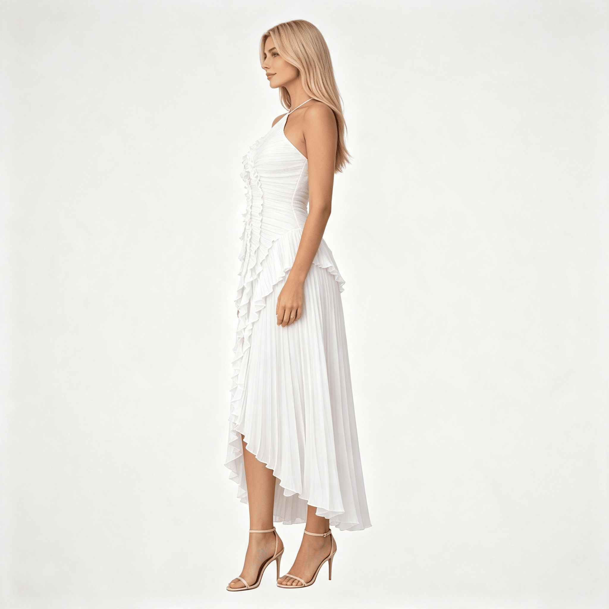 Womens Sleeveless Halter Backless Ruffled Maxi Summer Wedding Guest Dress
