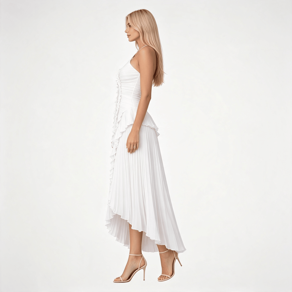 Womens Sleeveless Halter Backless Ruffled Maxi Summer Wedding Guest Dress
