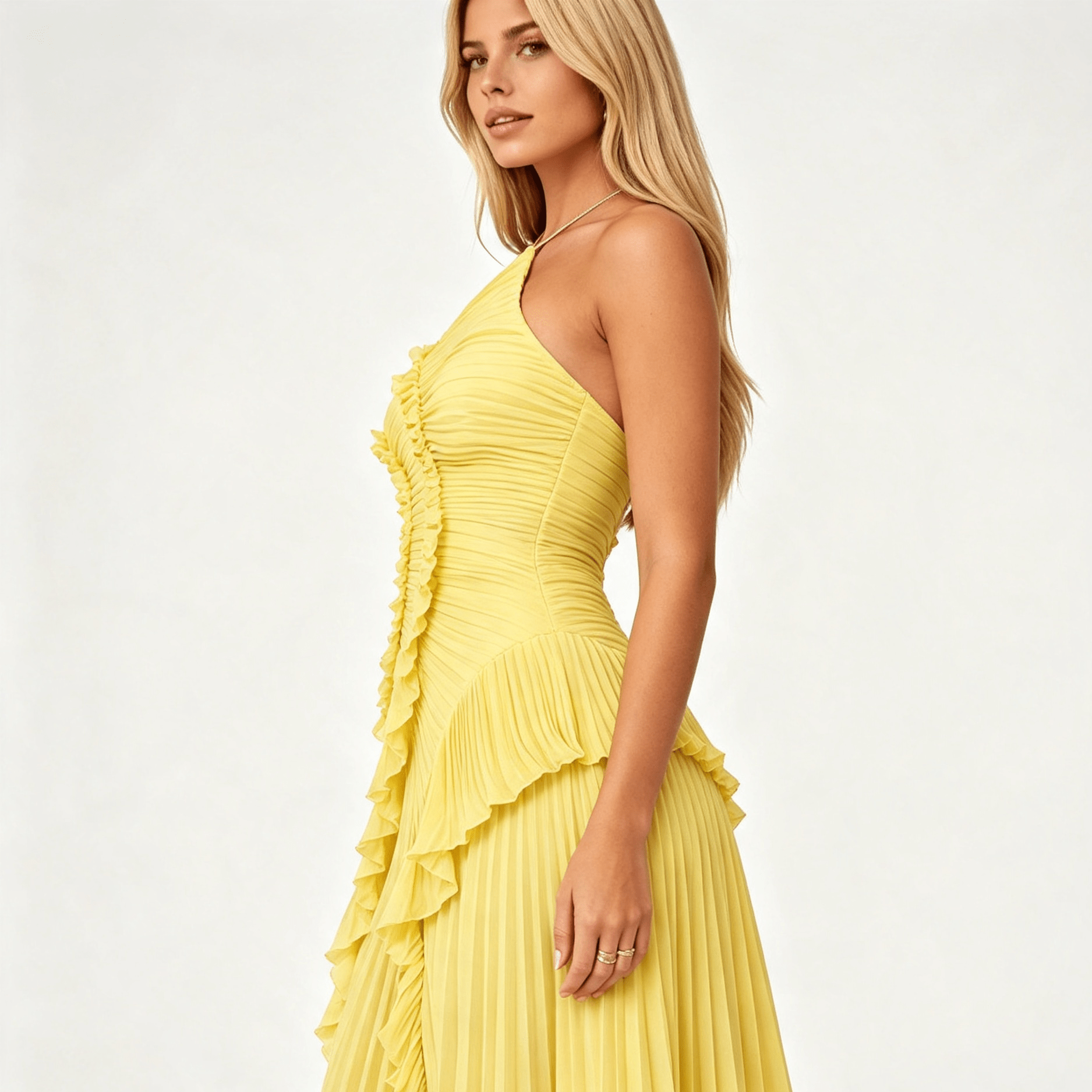 Womens Sleeveless Halter Backless Ruffled Maxi Summer Wedding Guest Dress
