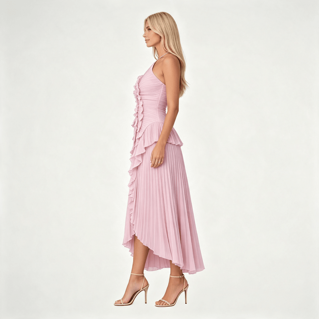 Womens Sleeveless Halter Backless Ruffled Maxi Summer Wedding Guest Dress