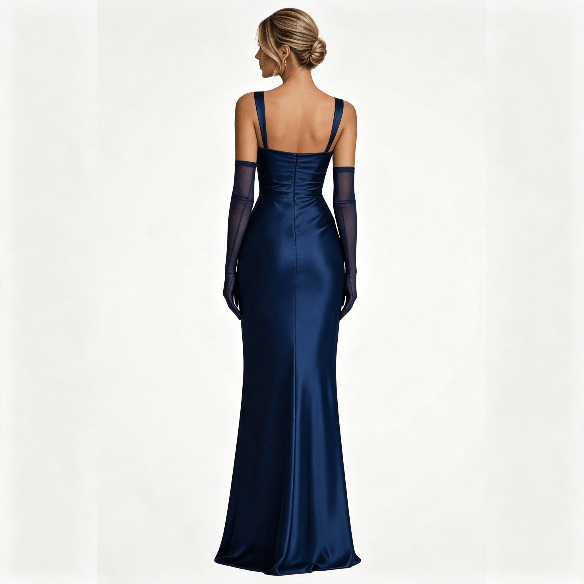 Womens Square Neck Ruched Satin Maxi Wedding Guest Dress
