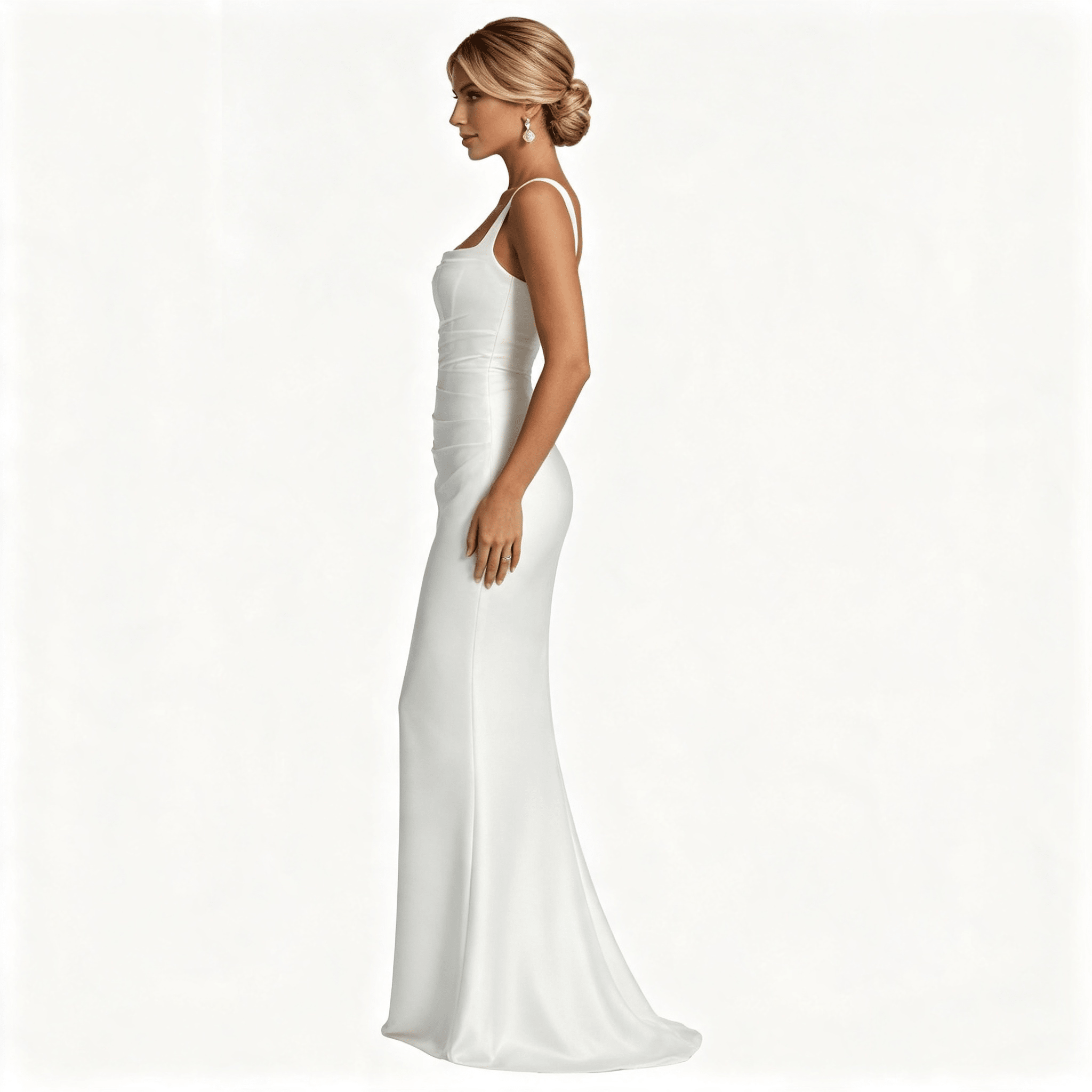 Womens Square Neck Ruched Satin Maxi Wedding Guest Dress
