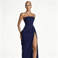 Womens Strapless Ruched Slit Summer Wedding Guest Maxi Dress
