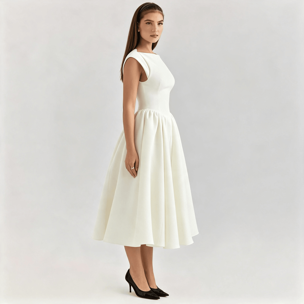 Womens Structured Cap Sleeve Midi Dress Classic Occasion Dress