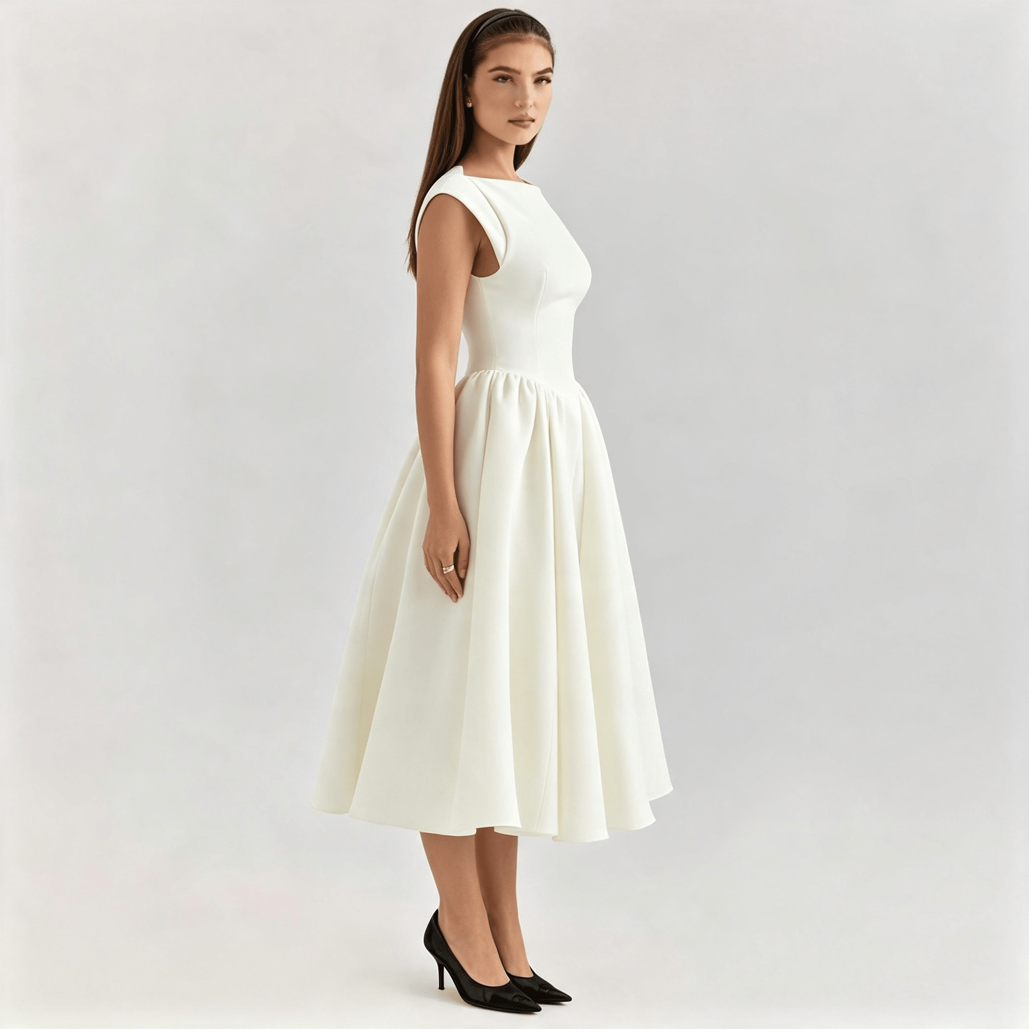 Womens Structured Cap Sleeve Midi Dress Classic Occasion Dress