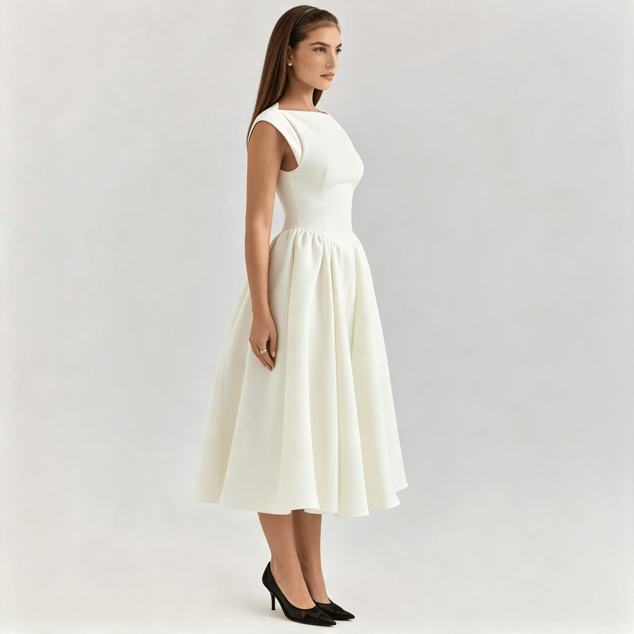 Womens Structured Cap Sleeve Midi Dress Classic Occasion Dress