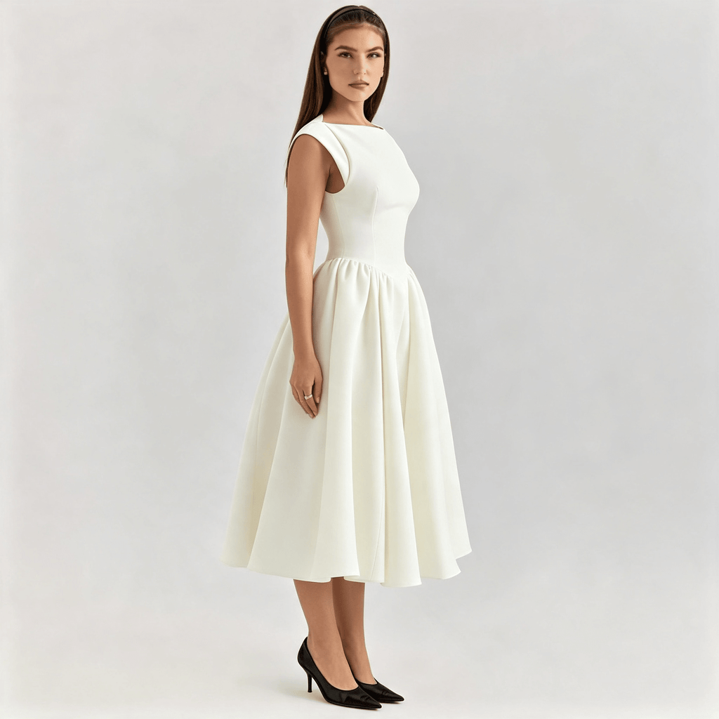 Womens Structured Cap Sleeve Midi Dress Classic Occasion Dress