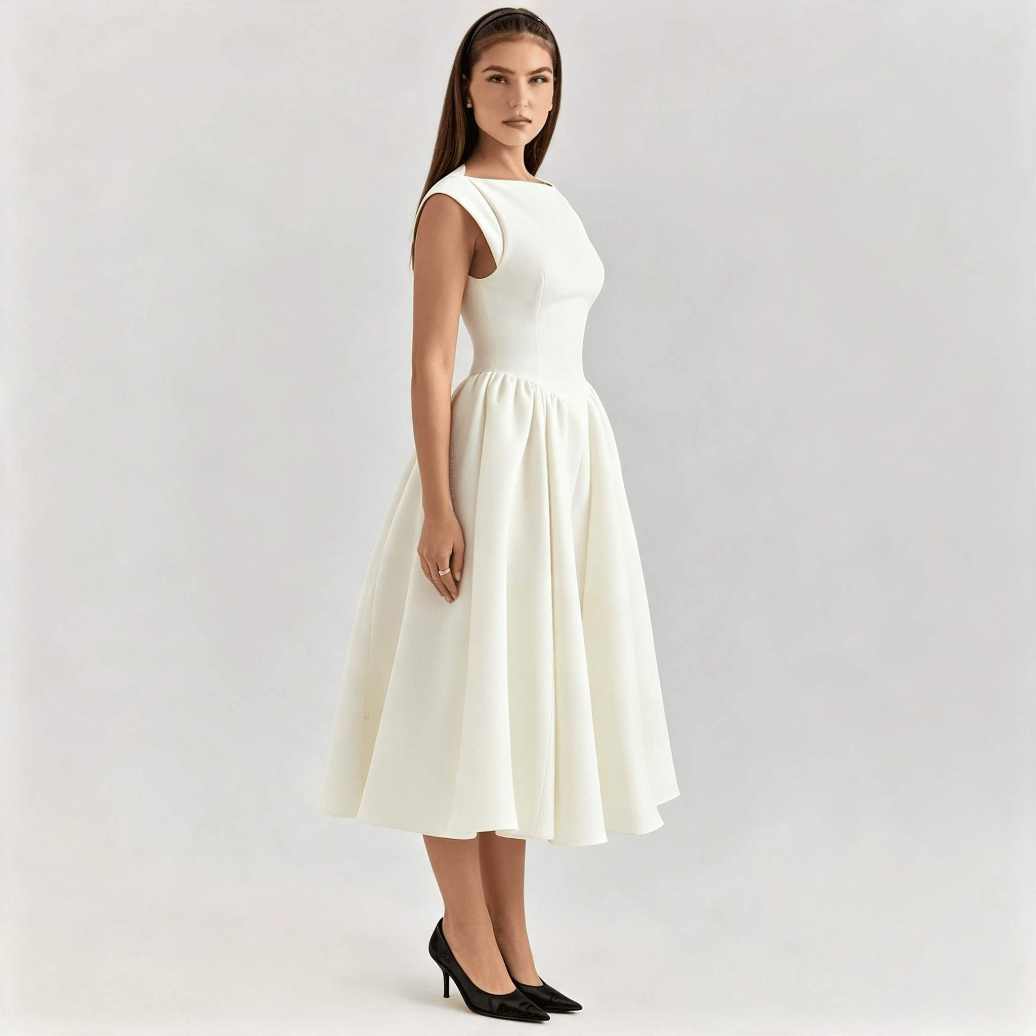 Womens Structured Cap Sleeve Midi Dress Classic Occasion Dress