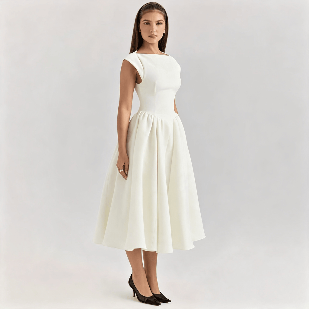 Womens Structured Cap Sleeve Midi Dress Classic Occasion Dress