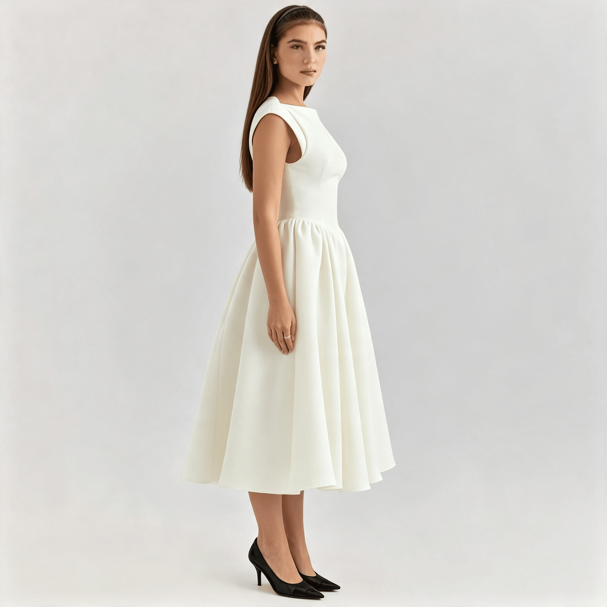 Womens Structured Cap Sleeve Midi Dress Classic Occasion Dress