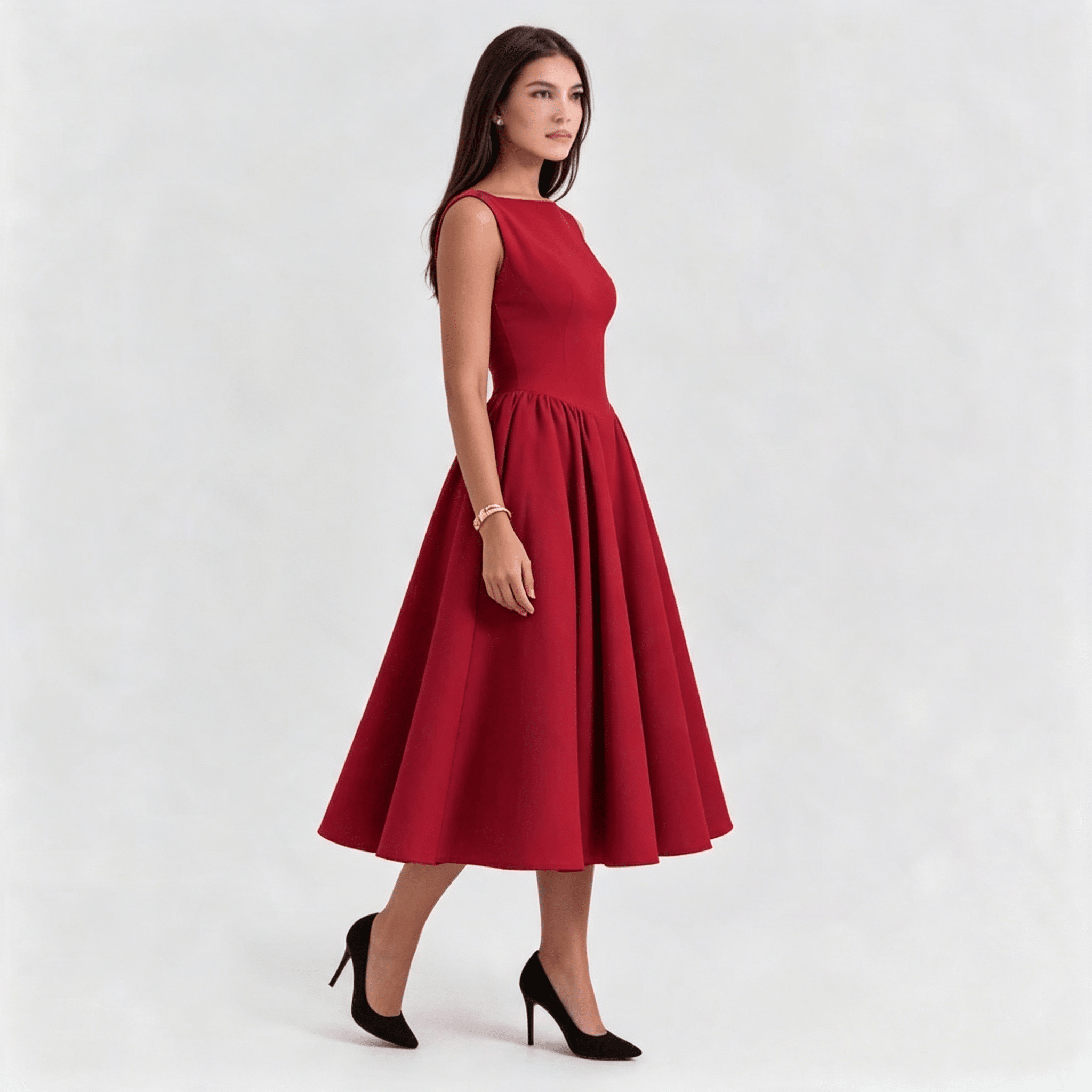 Womens Structured Cap Sleeve Midi Dress Classic Occasion Dress