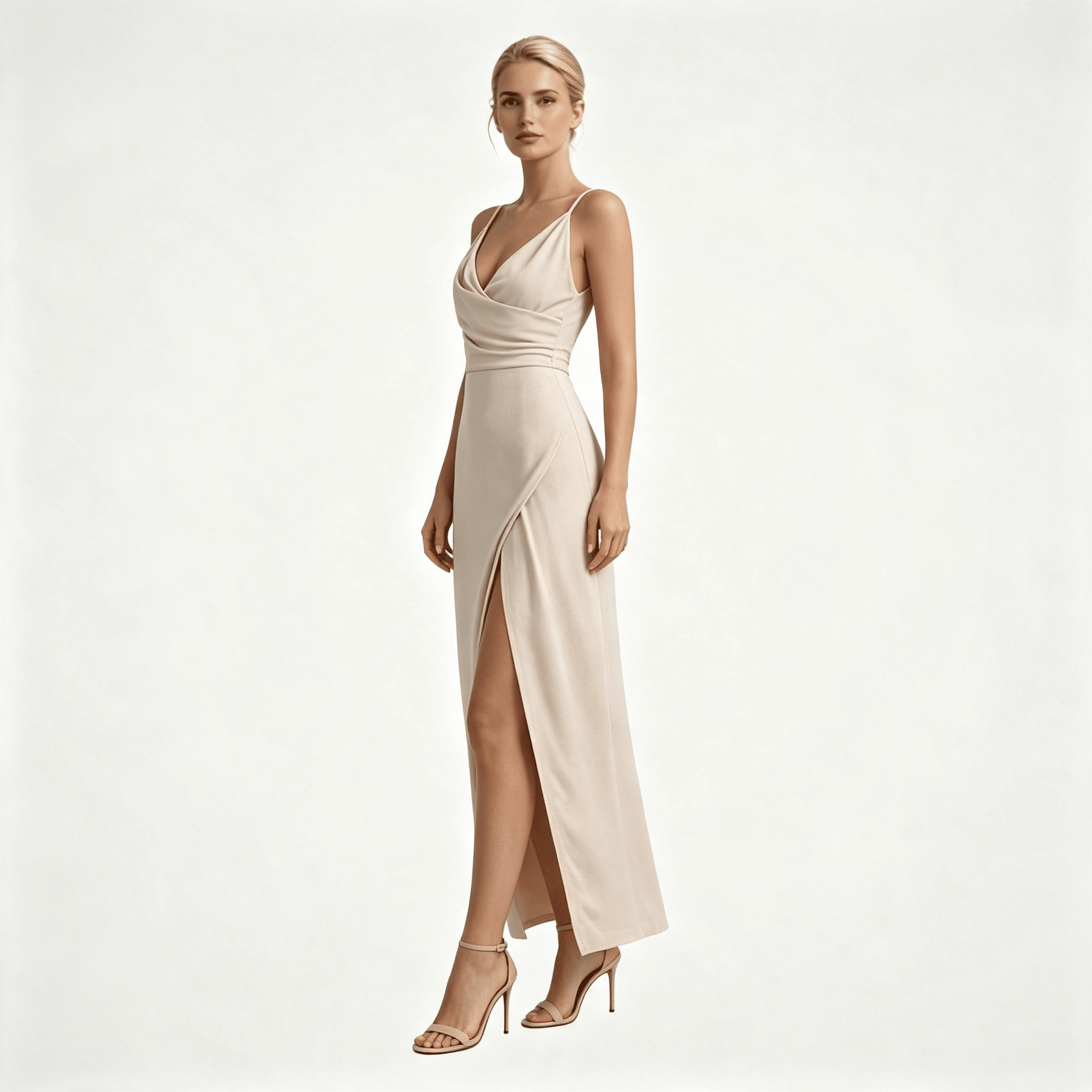 Womens Wedding Guest Slit Maxi Dress with Draped Bodic