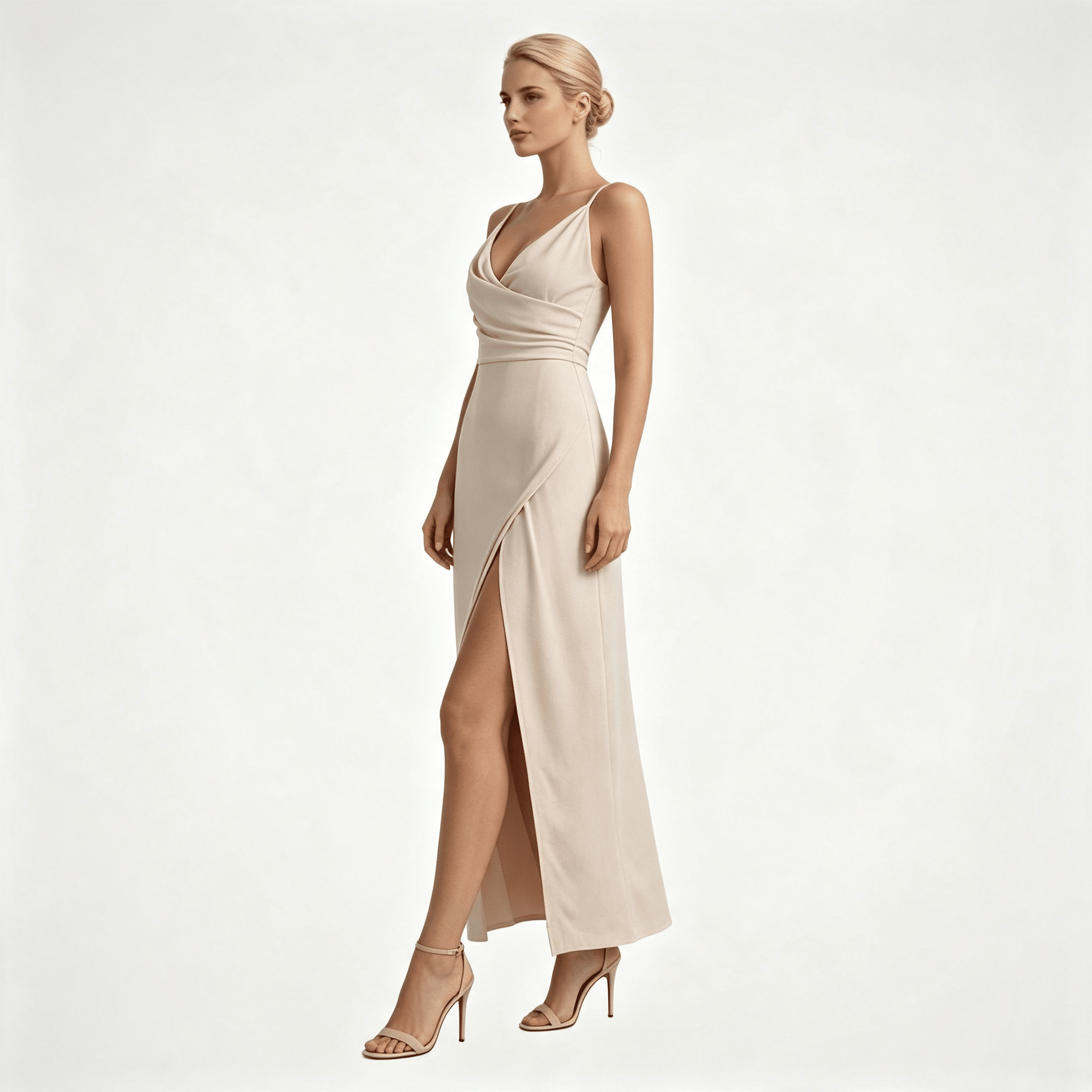 Womens Wedding Guest Slit Maxi Dress with Draped Bodic