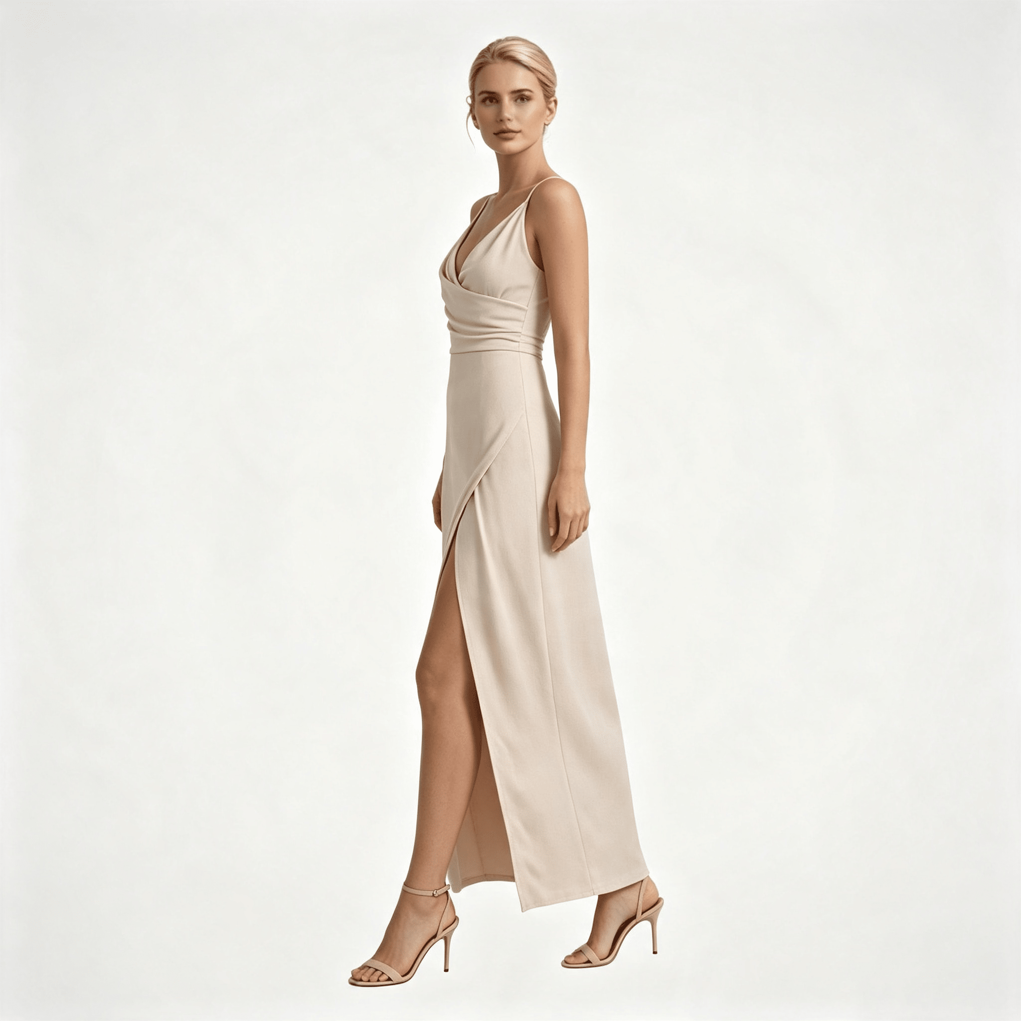 Womens Wedding Guest Slit Maxi Dress with Draped Bodic